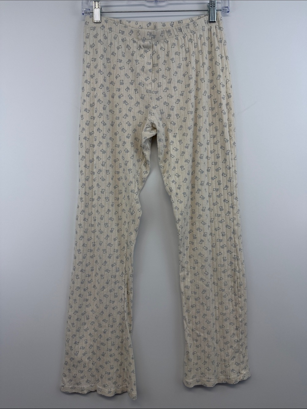 John Galt Brandy Melville Cream Ribbed Teddy Bear Pajama Lounge Pants XS